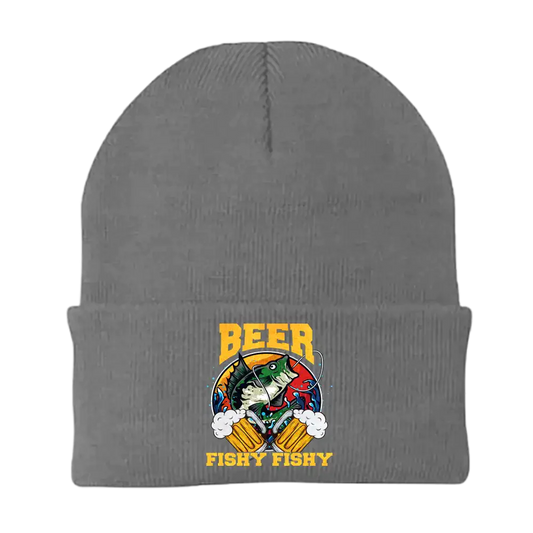 Beer Fishy Fishy 2 Embroidered Beanie