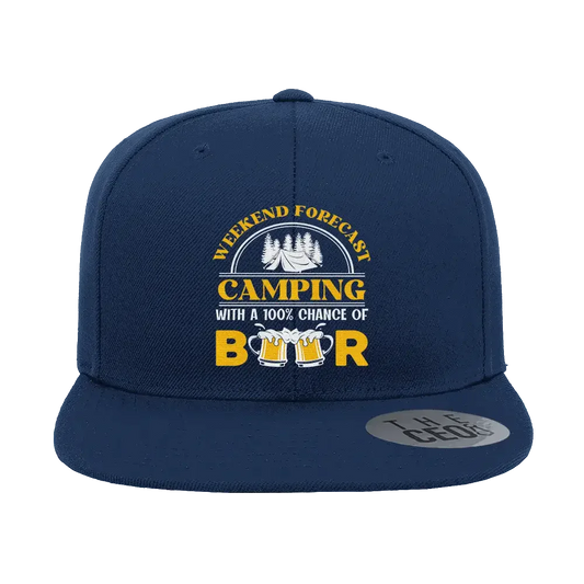 Weekend Forecast, Camping with 100% Beer Embroidered Flat Bill Cap